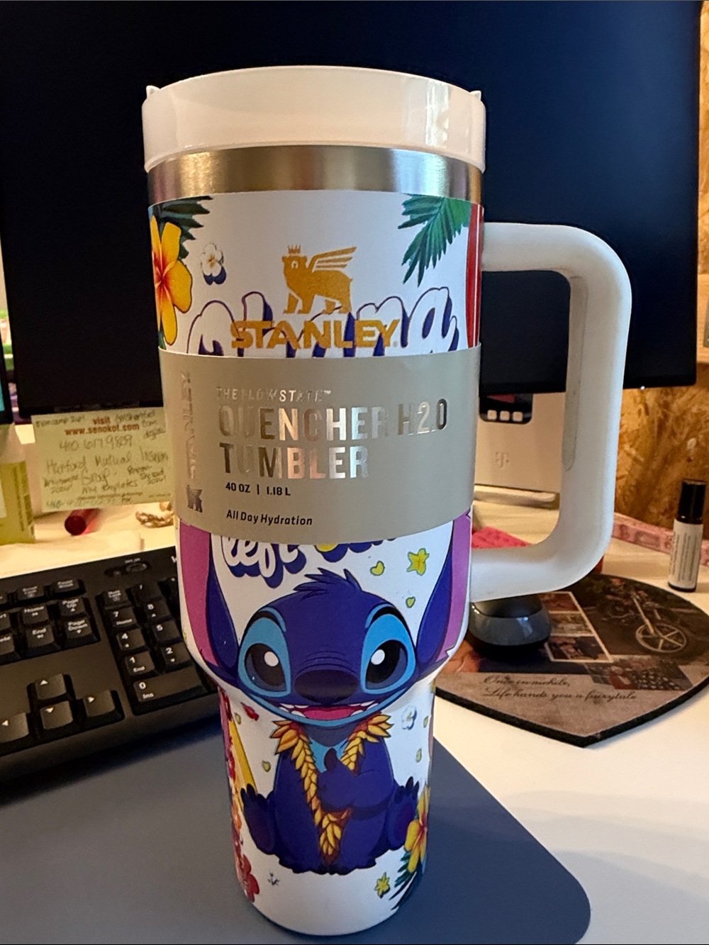 Stanley White and Purple Stitch Character Tumbler